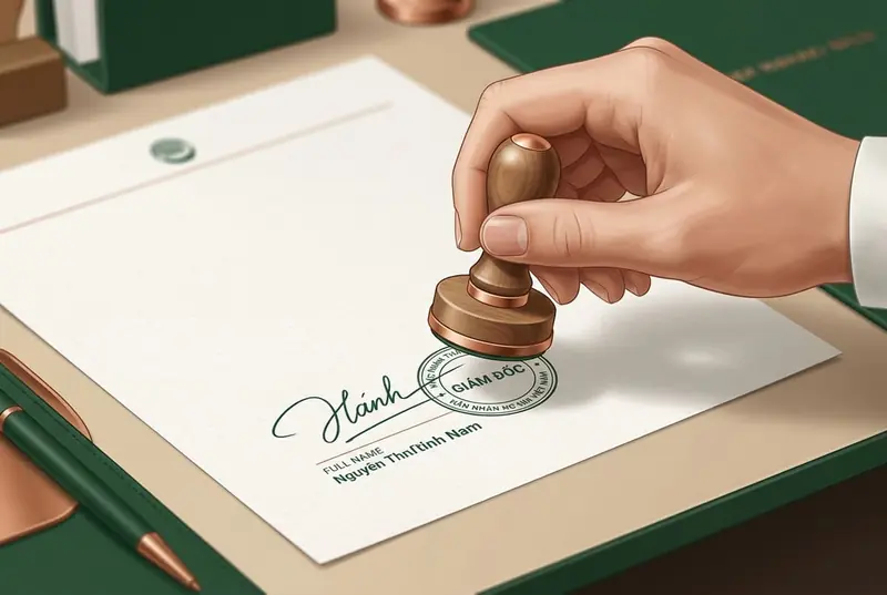 Cách đóng dấu tròn và dấu chức danh đúng vị trí chữ ký