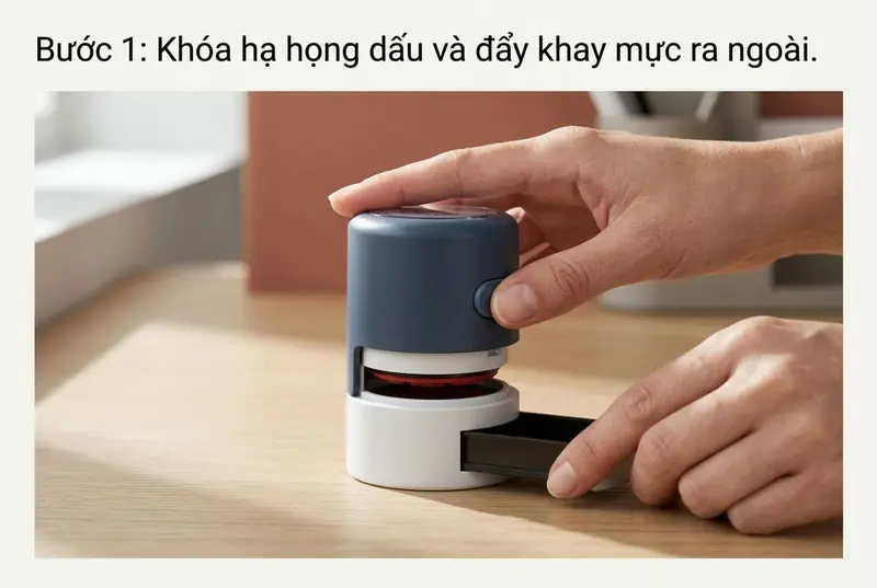 Hướng dẫn đổ mực vào con dấu tròn đúng cách từng bước