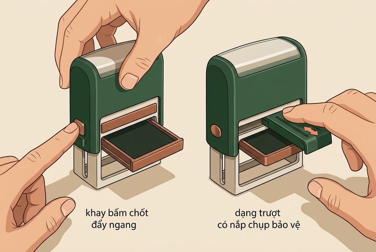 Minh họa phân loại khay mực theo cơ chế tháo lắp