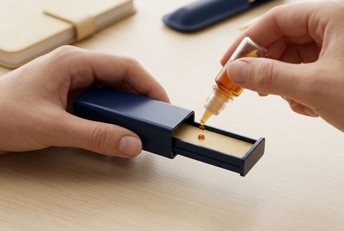 Minh họa cách đổ mực vào con dấu tên và dấu chức danh