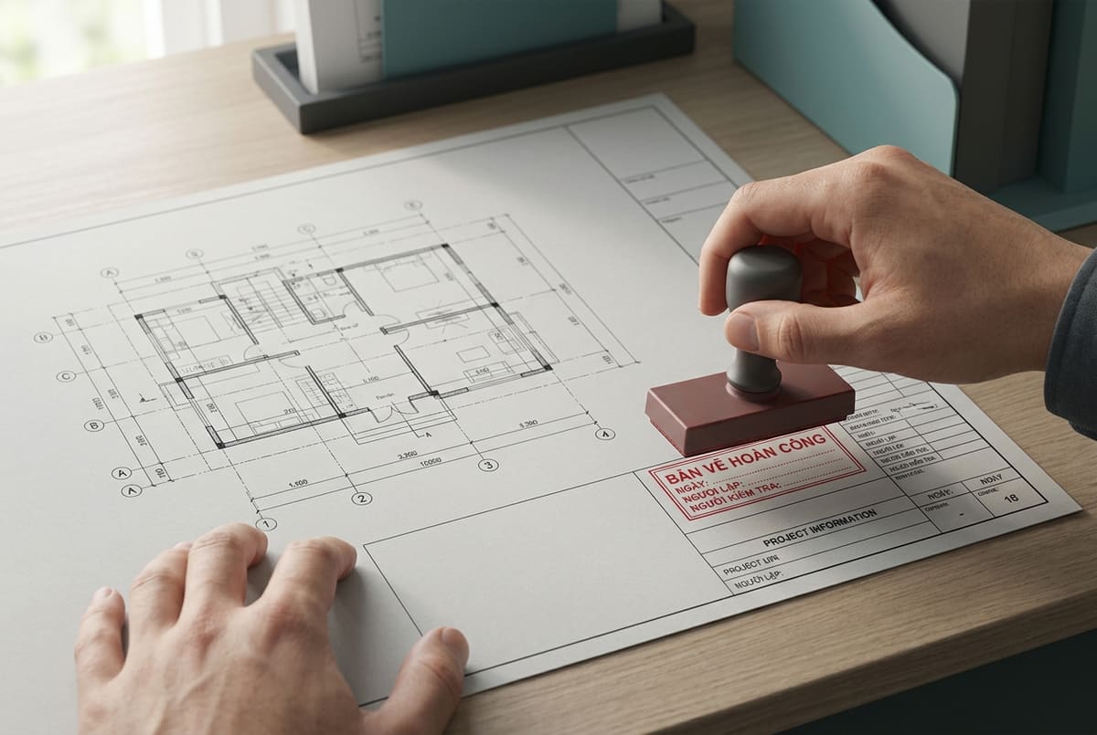Minh họa vị trí đóng dấu hợp lệ tại khung tên và các trang bản vẽ