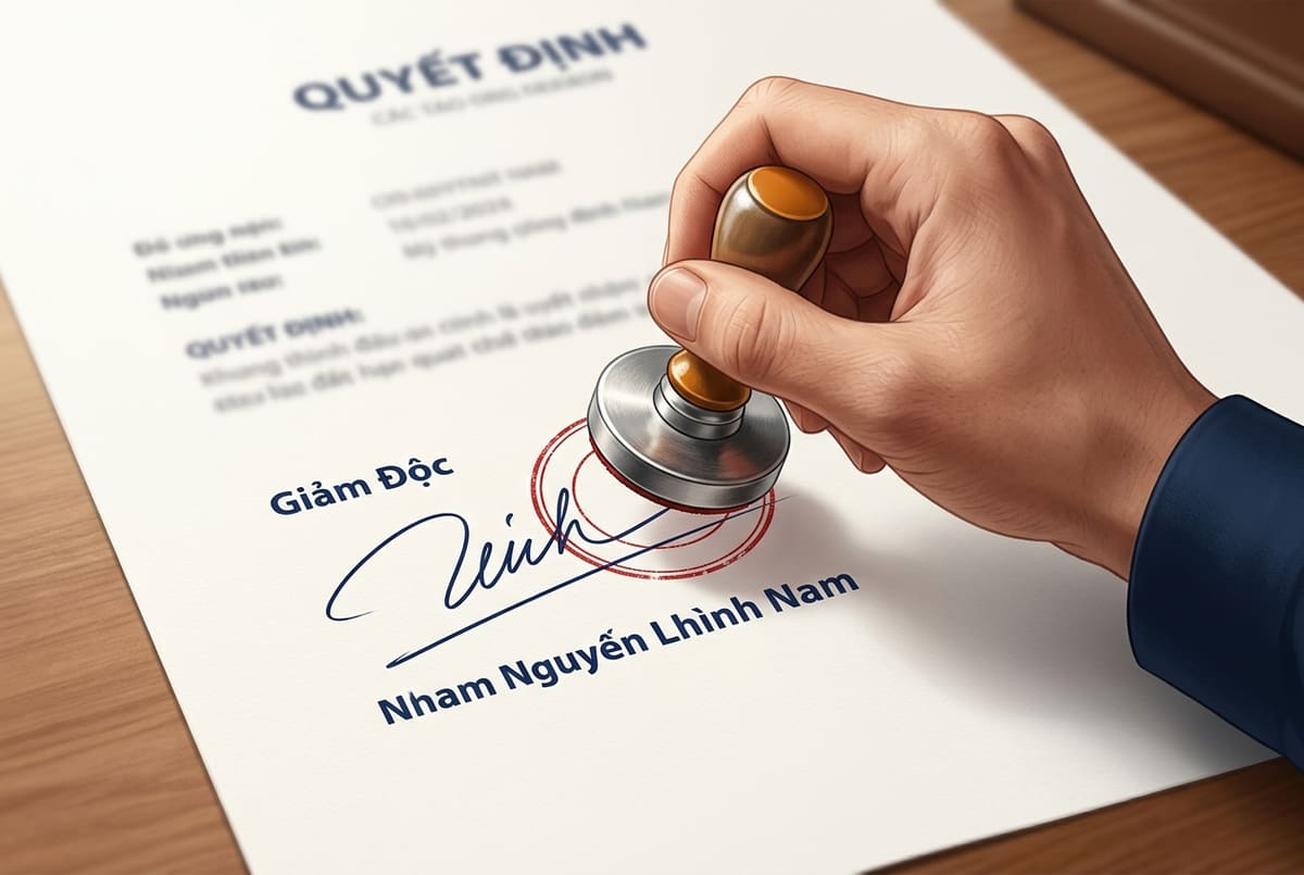 Minh họa cách đặt dấu tròn trên chữ ký giám đốc