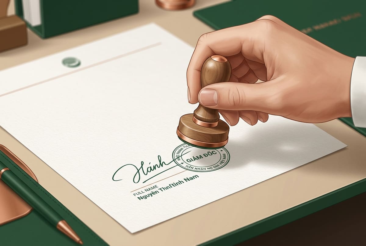 Minh họa vị trí dấu chức danh đặt ngay ngắn phía dưới chữ ký