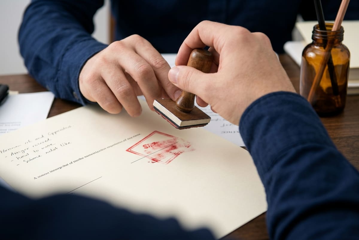 Minh họa cách xử lý khi dập lệch hoặc lem mực trên giấy tờ quan trọng