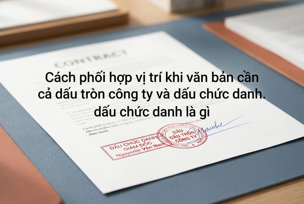 Minh họa cách phối hợp vị trí khi văn bản cần cả dấu tròn công ty và dấu chức danh