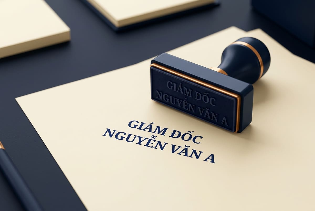 Minh họa bố cục hai dòng gồm chức danh và họ tên