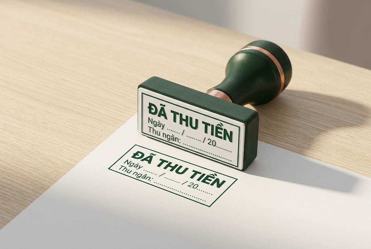 Minh họa mẫu Đã thu tiền kèm ngày tháng và tên thu ngân