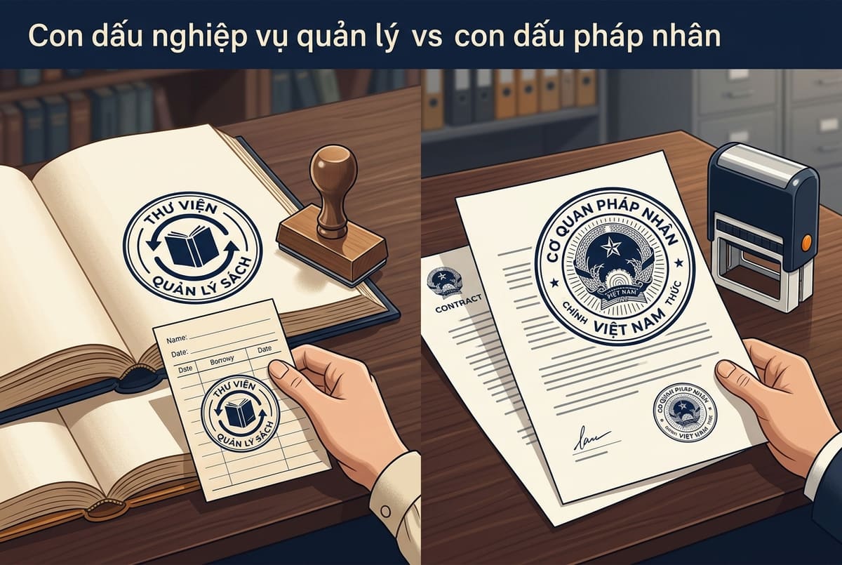 Minh họa phân biệt con dấu nghiệp vụ quản lý và con dấu pháp nhân