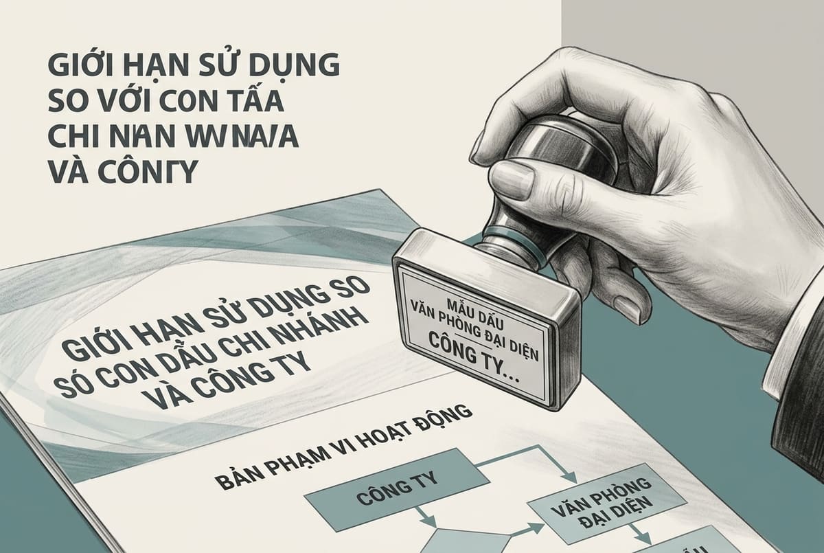 Minh họa giới hạn sử dụng so với con dấu chi nhánh và công ty